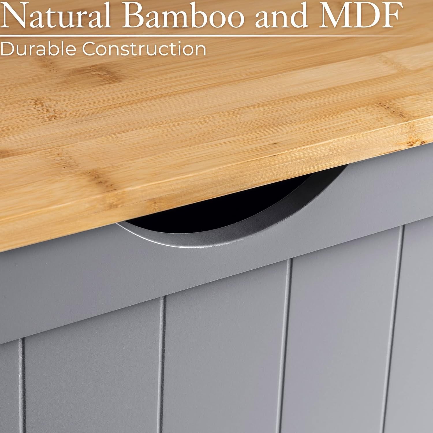 Bathroom Laundry Bin Cabinet Wooden Storage Box with Lift Lid Grey Bamboo