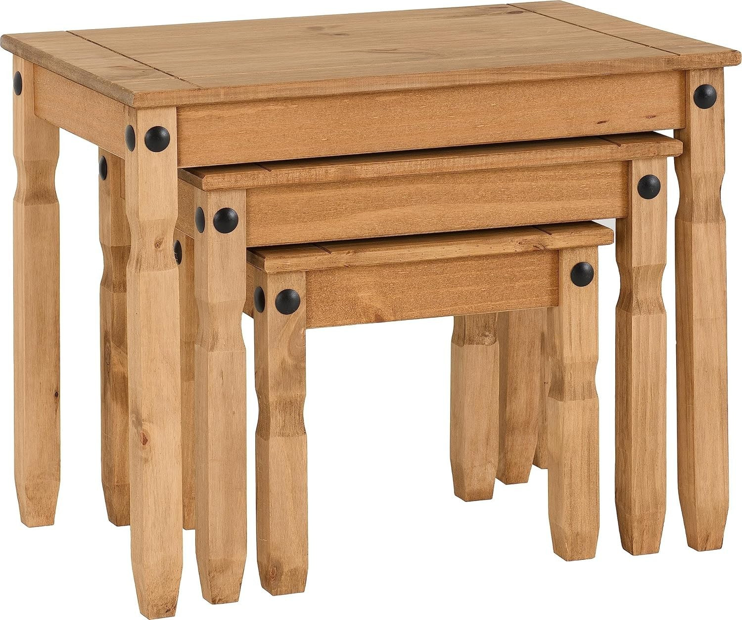 Set of 3 Distressed Pine End Tables Wood Nesting Side Living Room Furniture