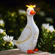 Solar Goose Garden Ornament White Resin Statue with Butterfly Light Outdoor