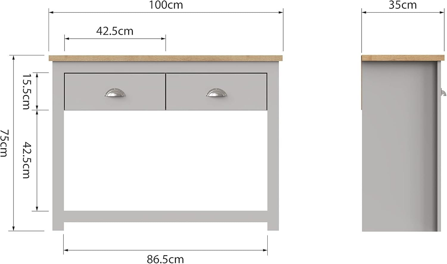 Grey Console Table with Drawers & Shelf, Hallway Desk Storage 75x100x35cm