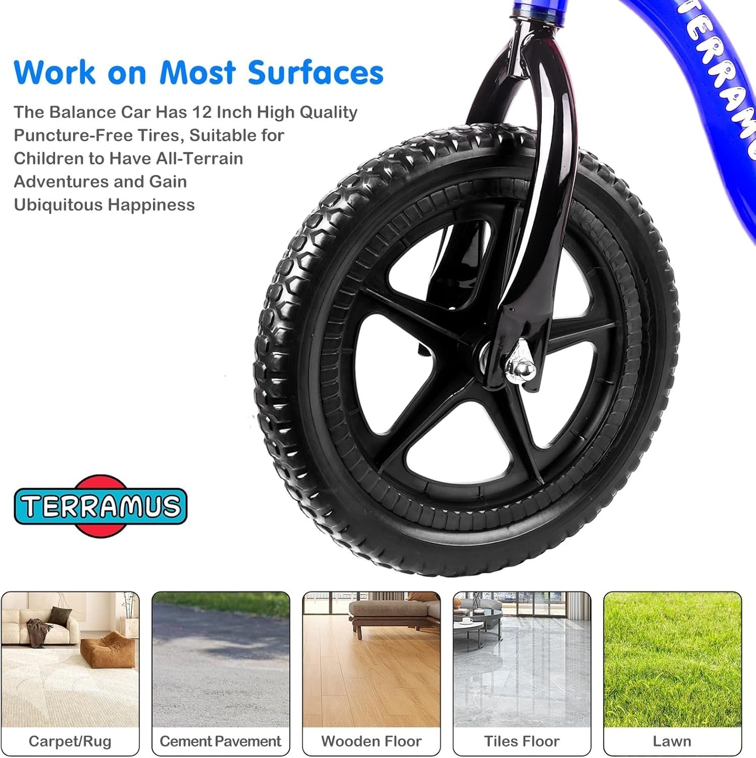 12" Toddler Balance Bike Adjustable Seat Handlebar Training Bike Kids