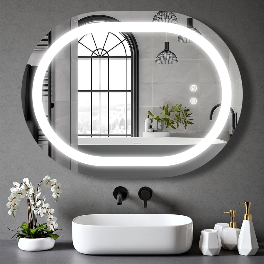 LED Bathroom Mirror Oval 80x60cm Demister Pad Anti-Fog Wall Light