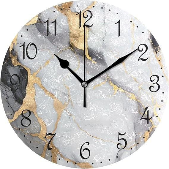 Gold Marble Wall Clock 25cm Silent Non-Ticking Modern Decorative Home Decor