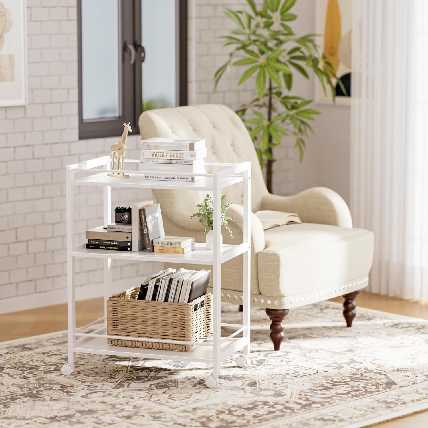 64x40x85cm White Bar Cart 3 Tier Rolling Drinks Trolley