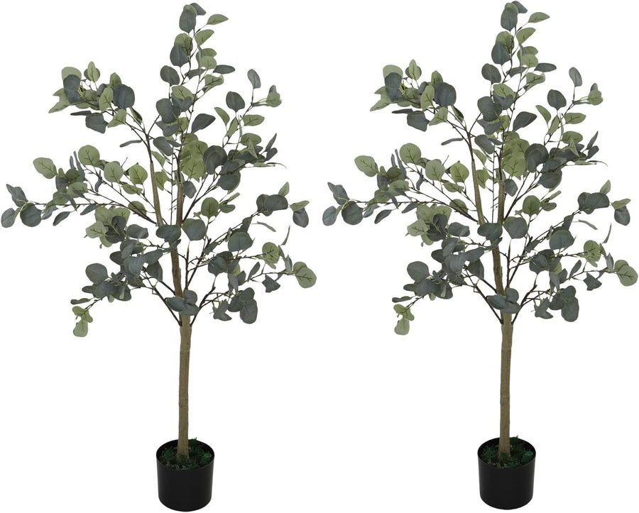 120cm Artificial Eucalyptus Trees Set of 2 Silver Dollar Leaf Home Garden Decor