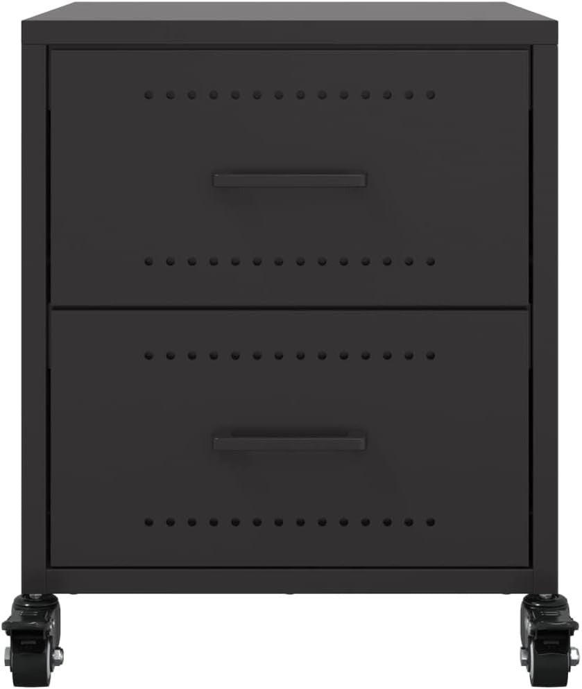 Set of 2 Black Metal Bedside Tables with Wheels | Modern Mobile Nightstands