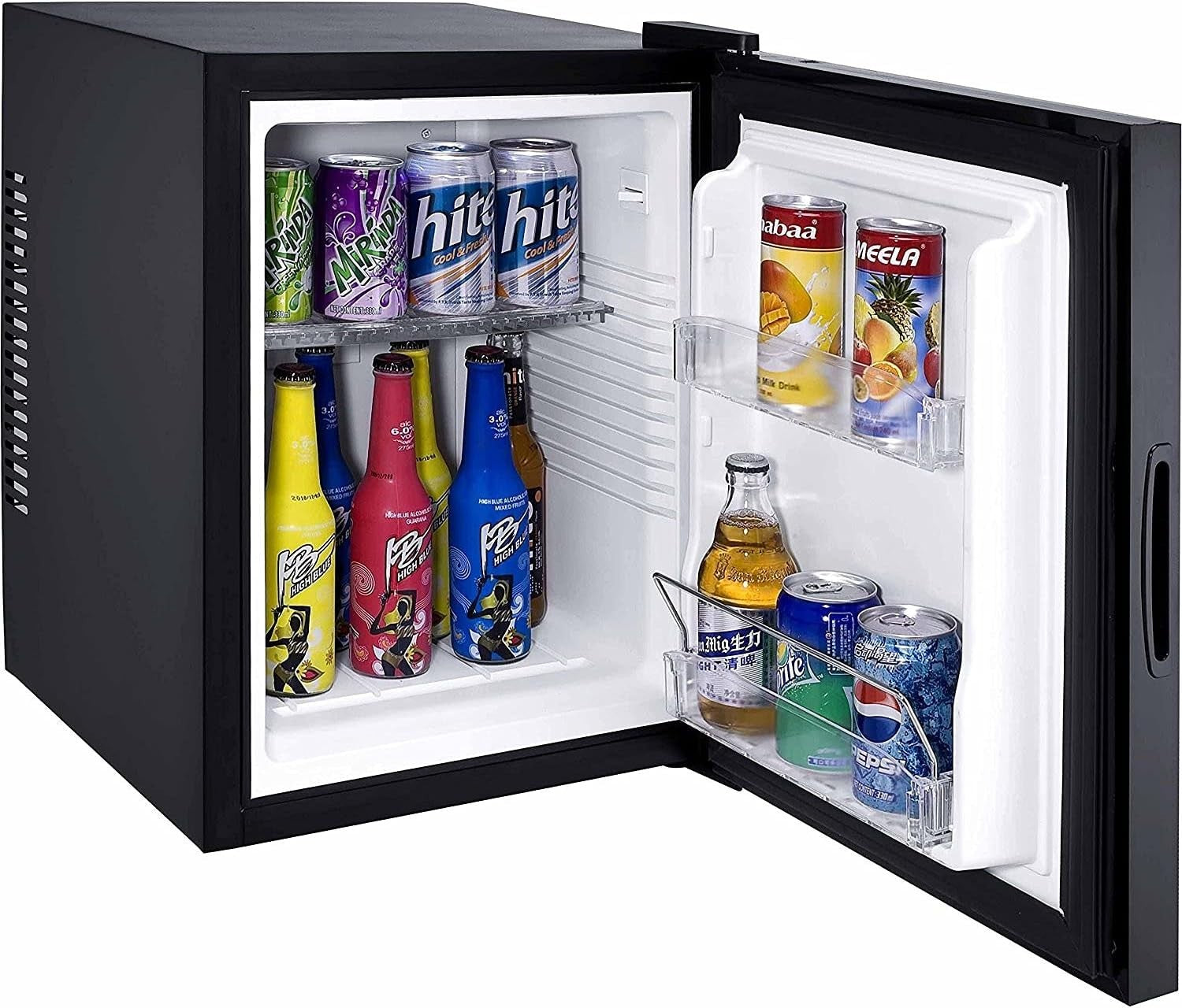 Mini Fridge Blue 40L Compact Glass Door LED Noiseless Energy Saving Cooler