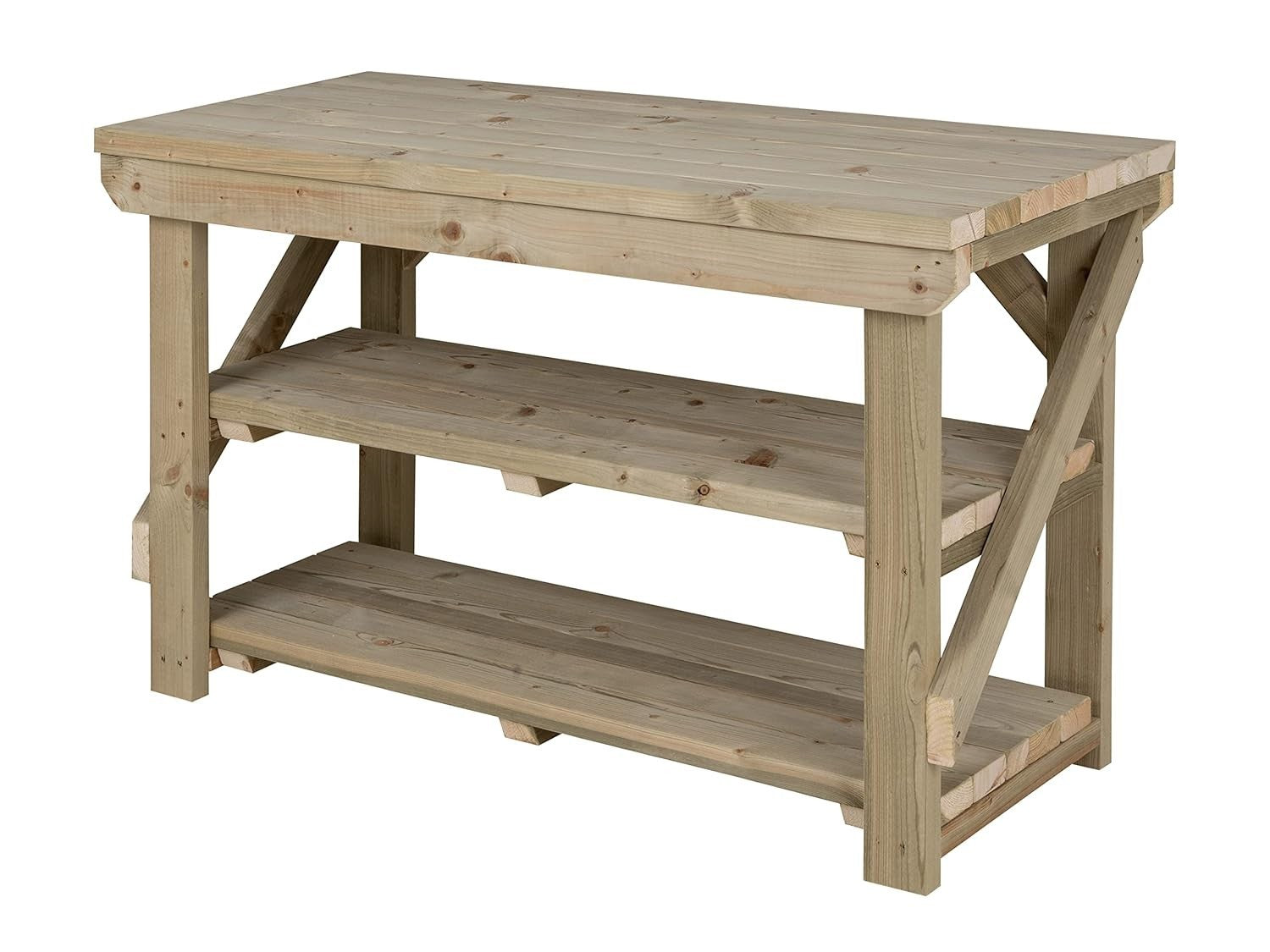 3ft Heavy Duty Pressure Treated Wooden Workbench Double Shelf Indoor Outdoor