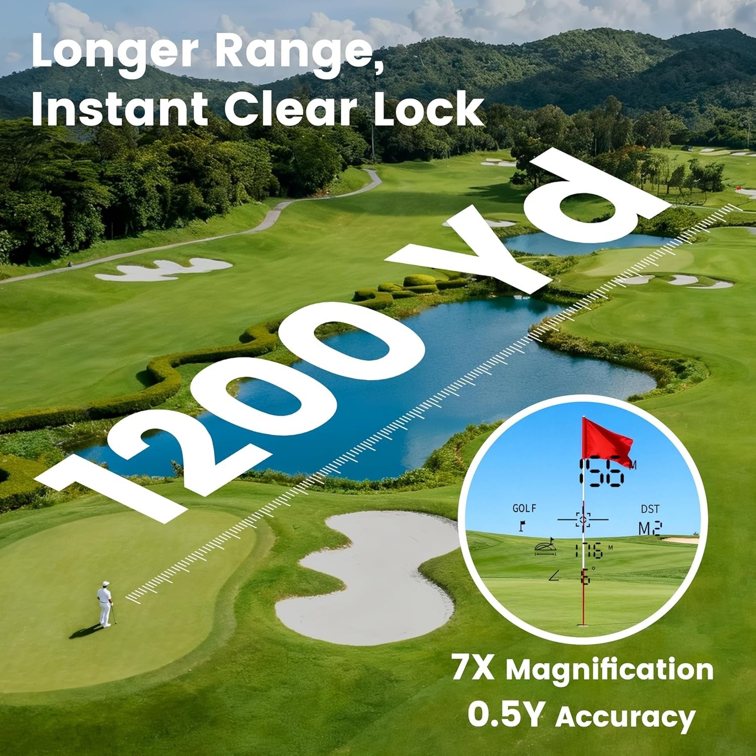 Golf Rangefinder 1200Y Slope 7X Magnification Flag Lock Rechargeable