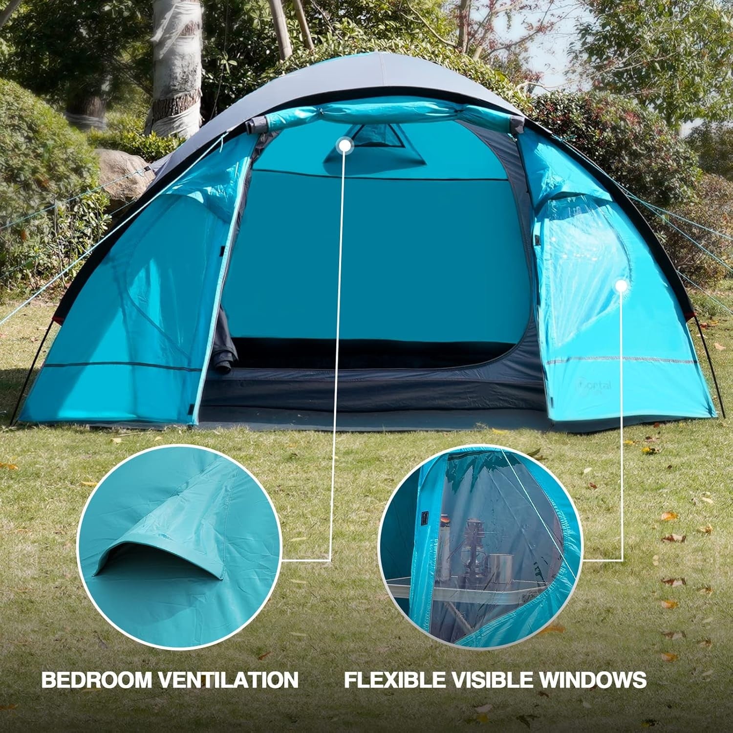 Portal 3-4 Person Family Camping Tent with Porch Waterproof Dome