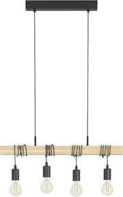 4 Light Industrial Pendant Ceiling Lamp Wood & Metal Vintage E27