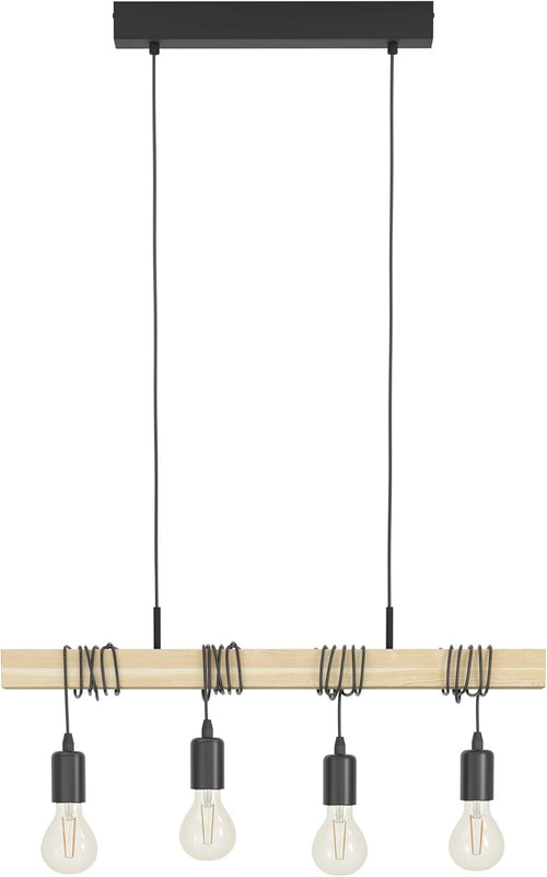 4 Light Industrial Pendant Ceiling Lamp Wood & Metal Vintage E27