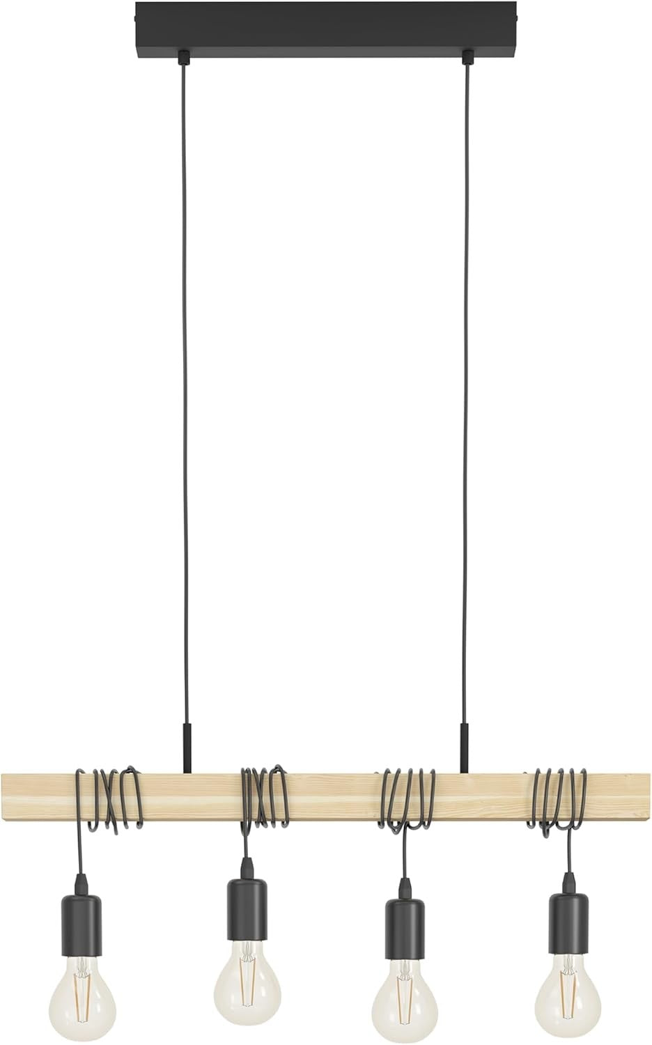 4 Light Industrial Pendant Ceiling Lamp Wood & Metal Vintage E27