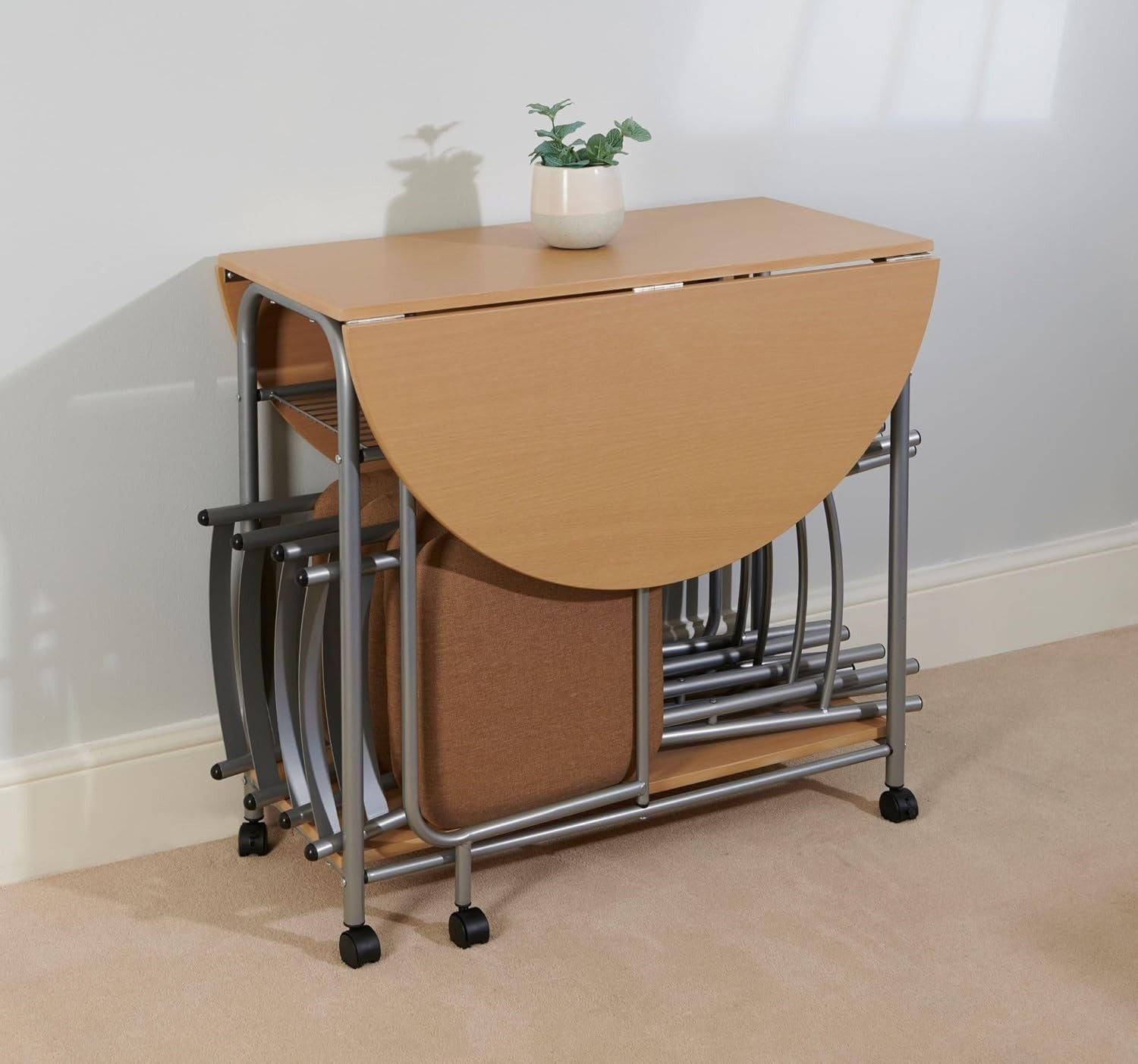 4-Piece Folding Dining Set Drop-Down Table and Chairs Oak Silver