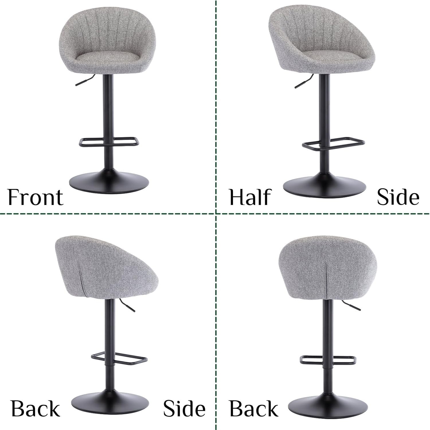Bar Stools Set of 2 | Grey L-Shaped Adjustable Counter Chairs