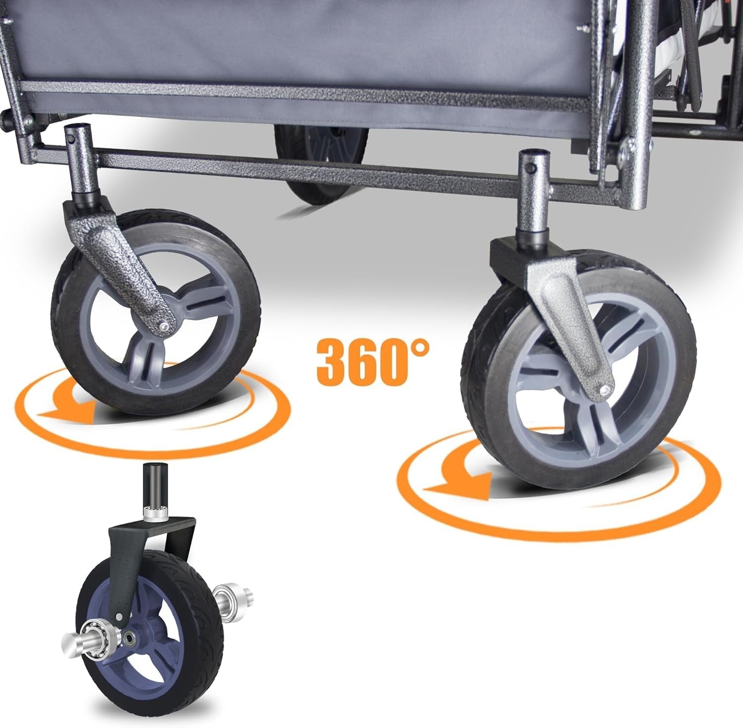 Grey/Beige Folding Wagon w/ Canopy 2 Seats Heavy Duty Collapsible Cart 120kg