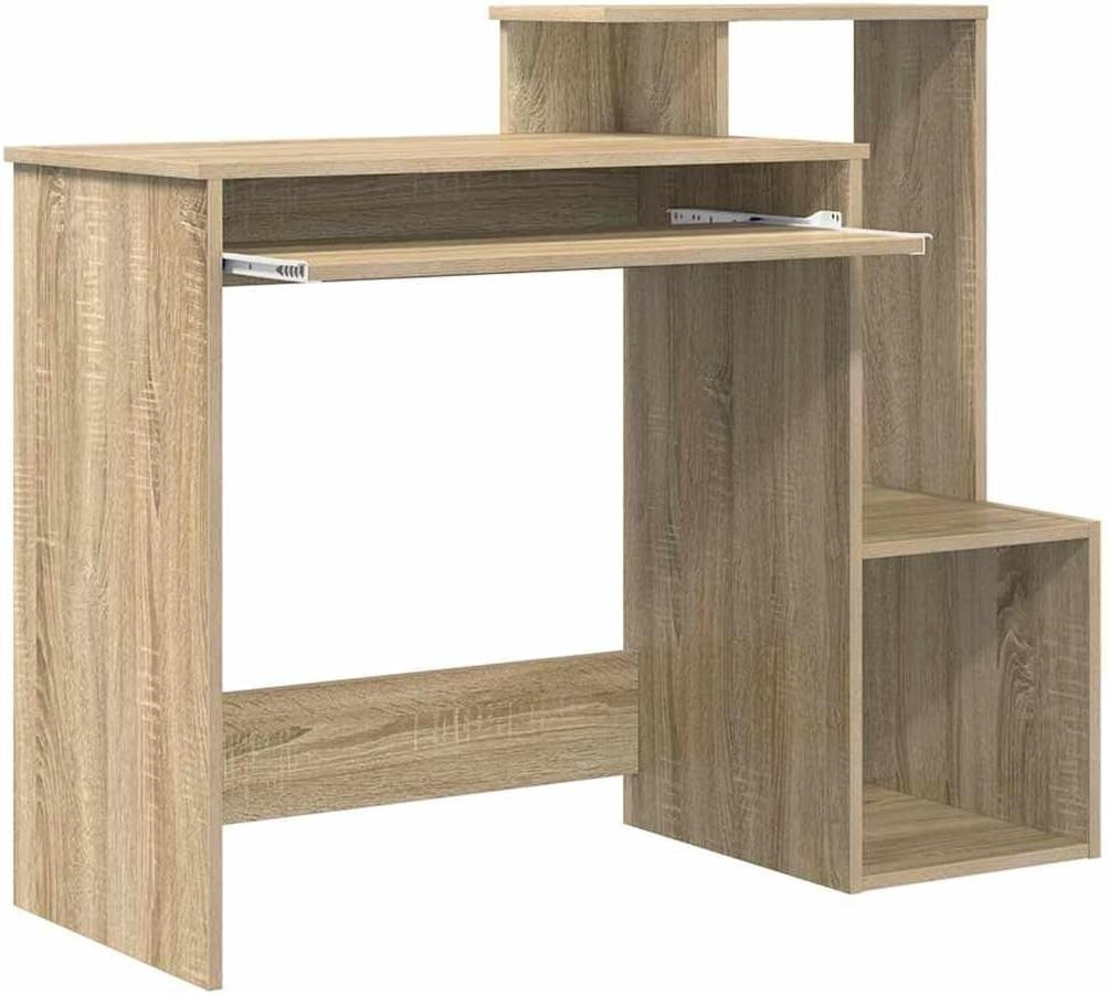 Sonoma Oak Desk 106x40cm Modern Wood Office Table with Storage Shelves