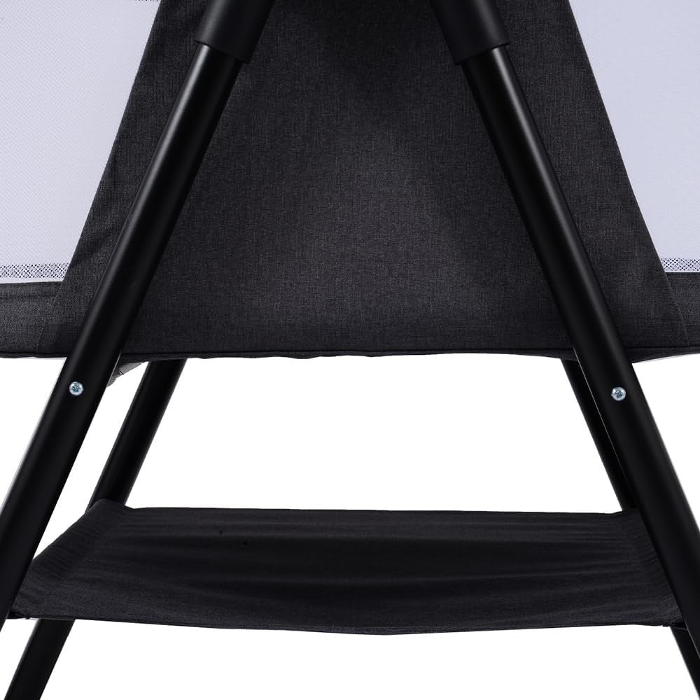 Portable Baby Crib Cot with Mesh Sides Lightweight Foldable Bed Black Graphite