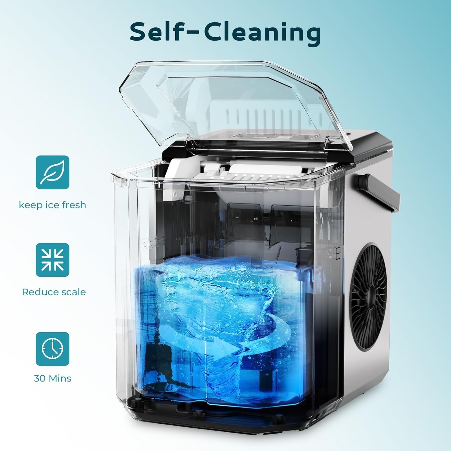 Portable Ice Maker 12kg/Day Countertop 9 Cubes Fast Self-Cleaning Silver