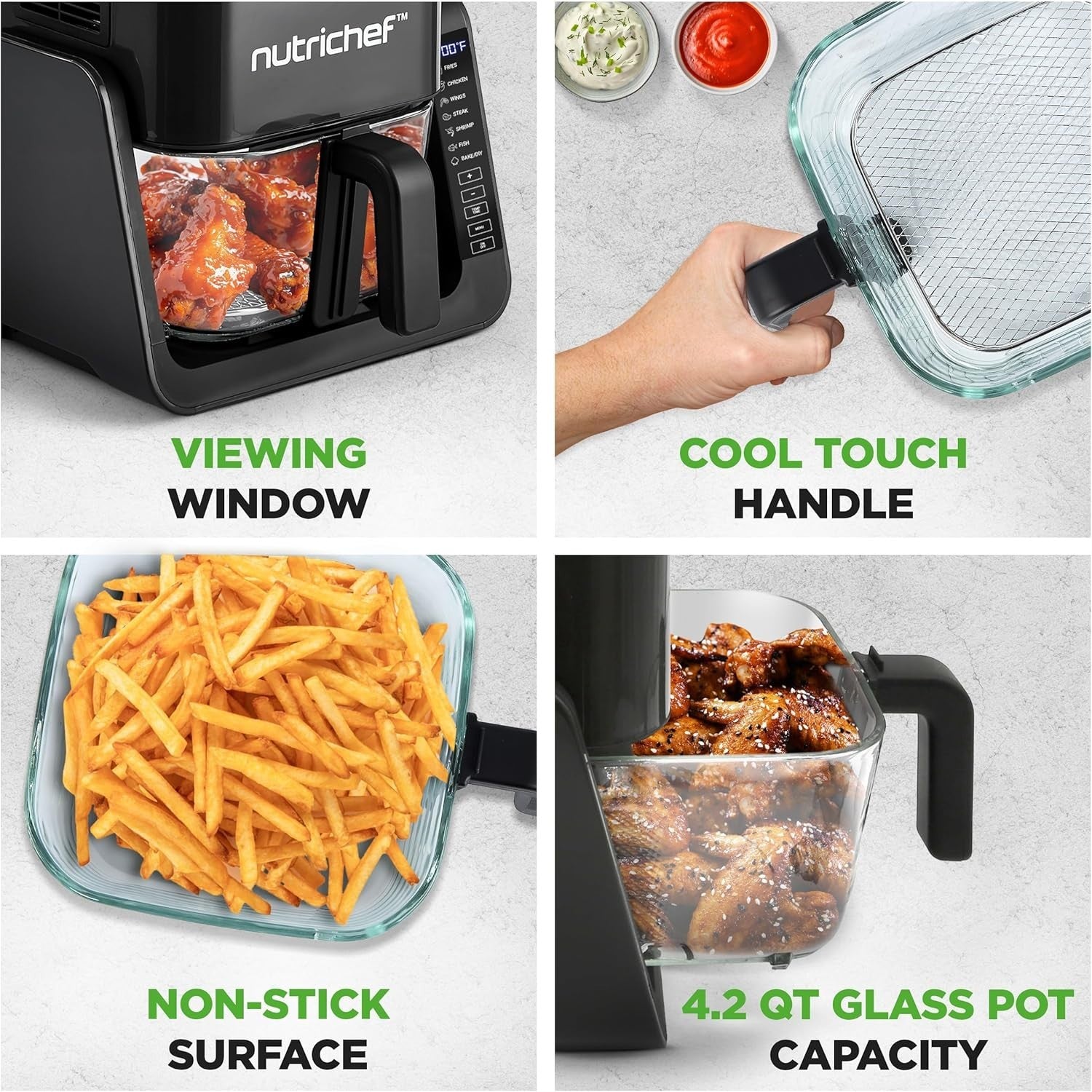 Air Fryer Grill Combo 4L Glass Pot 1500W Oil Free Clear Bowl Temp Control