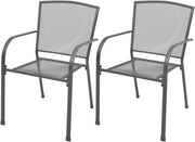 2 Pack Stackable Garden Chairs Steel Mesh Patio Dining Chairs Grey