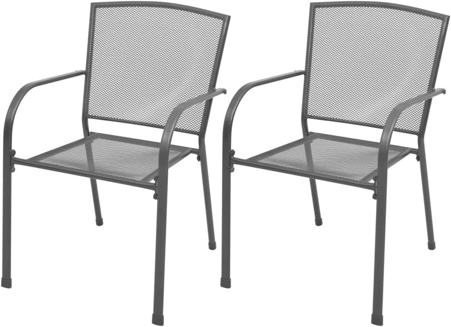 2 Pack Stackable Garden Chairs Steel Mesh Patio Dining Chairs Grey