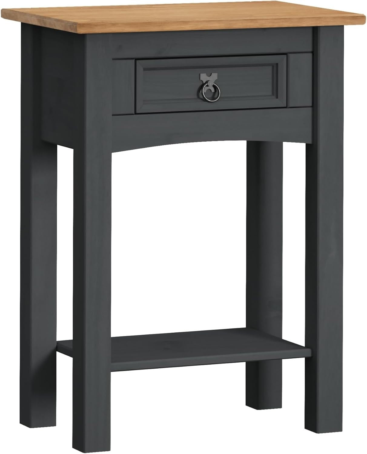 Charcoal Grey Console Table Solid Pine 1 Drawer – Slim Entryway Storage