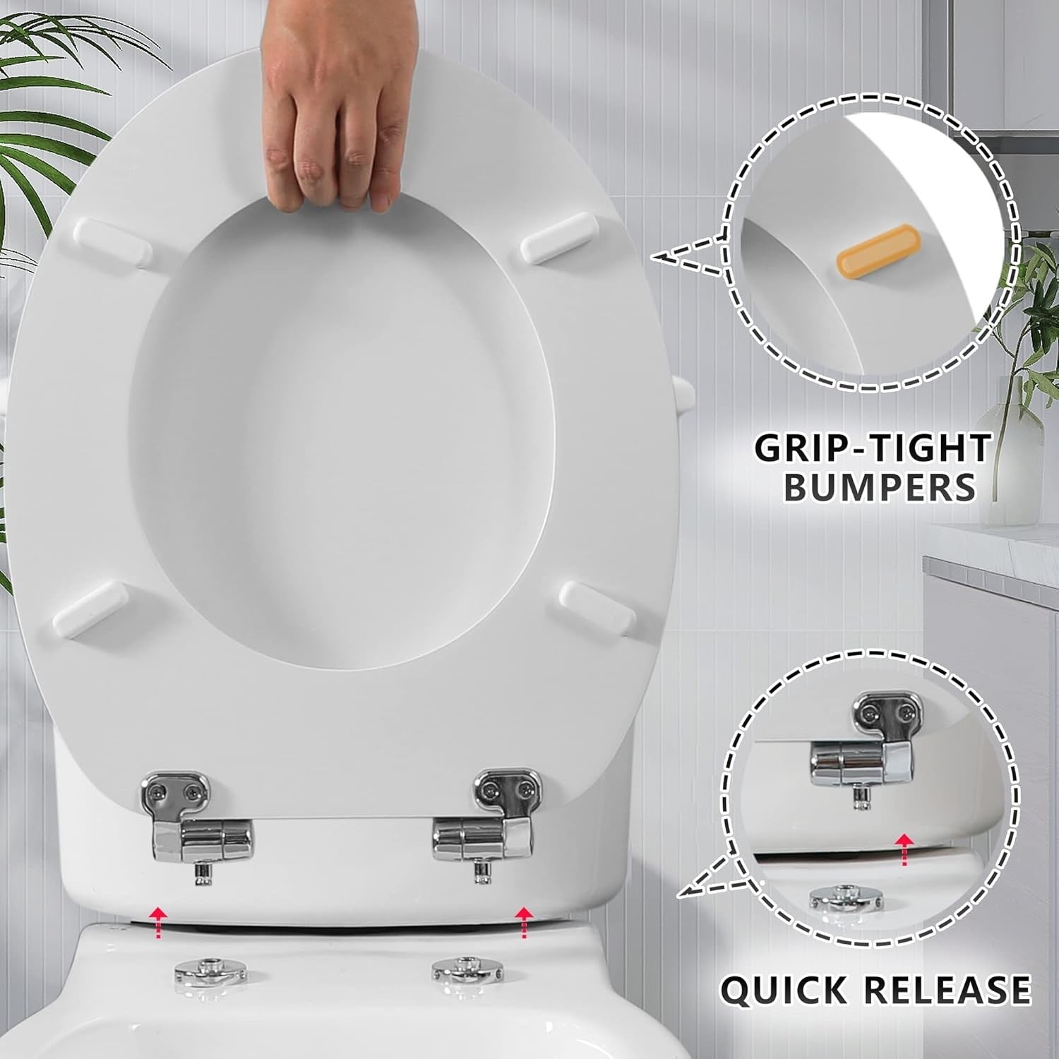 White Wooden Toilet Seat Soft Close Quick Release Antibacterial Oval