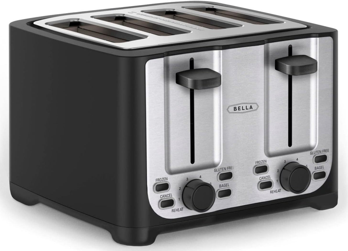 4 Slice Toaster Extra Wide Slots Crumb Tray 6 Settings Black Stainless Steel