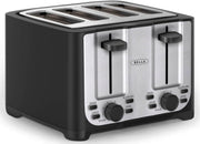 4 Slice Toaster Extra Wide Slots Crumb Tray 6 Settings Black Stainless Steel