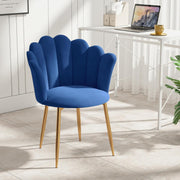 Velvet Vanity Chair Shell Back Gold Metal Legs Blue