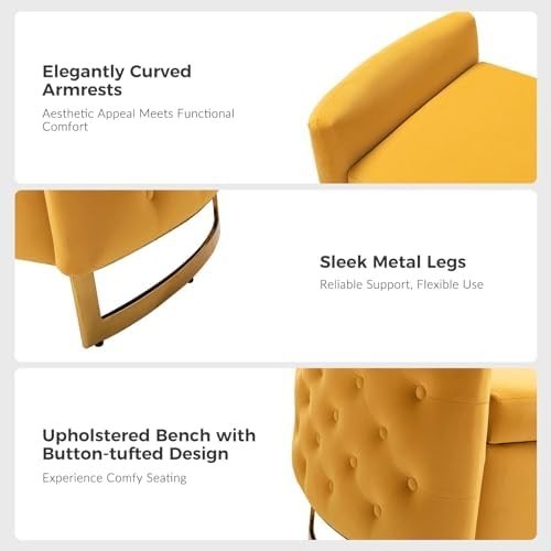 Yellow Storage Ottoman Bench with Pillows & Metal Legs - Bedroom End Seat