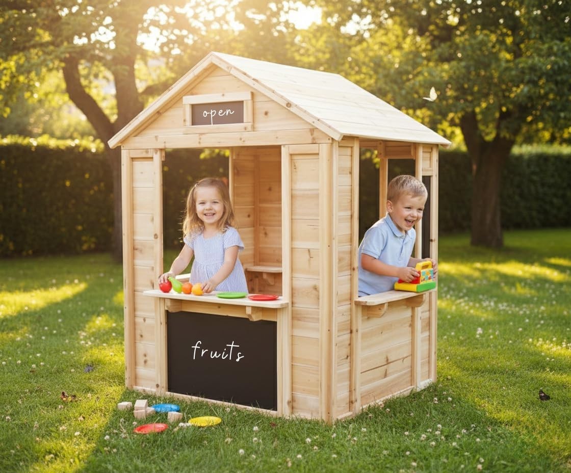 Wooden Kids Playhouse Café Shop Market Stall Indoor Outdoor