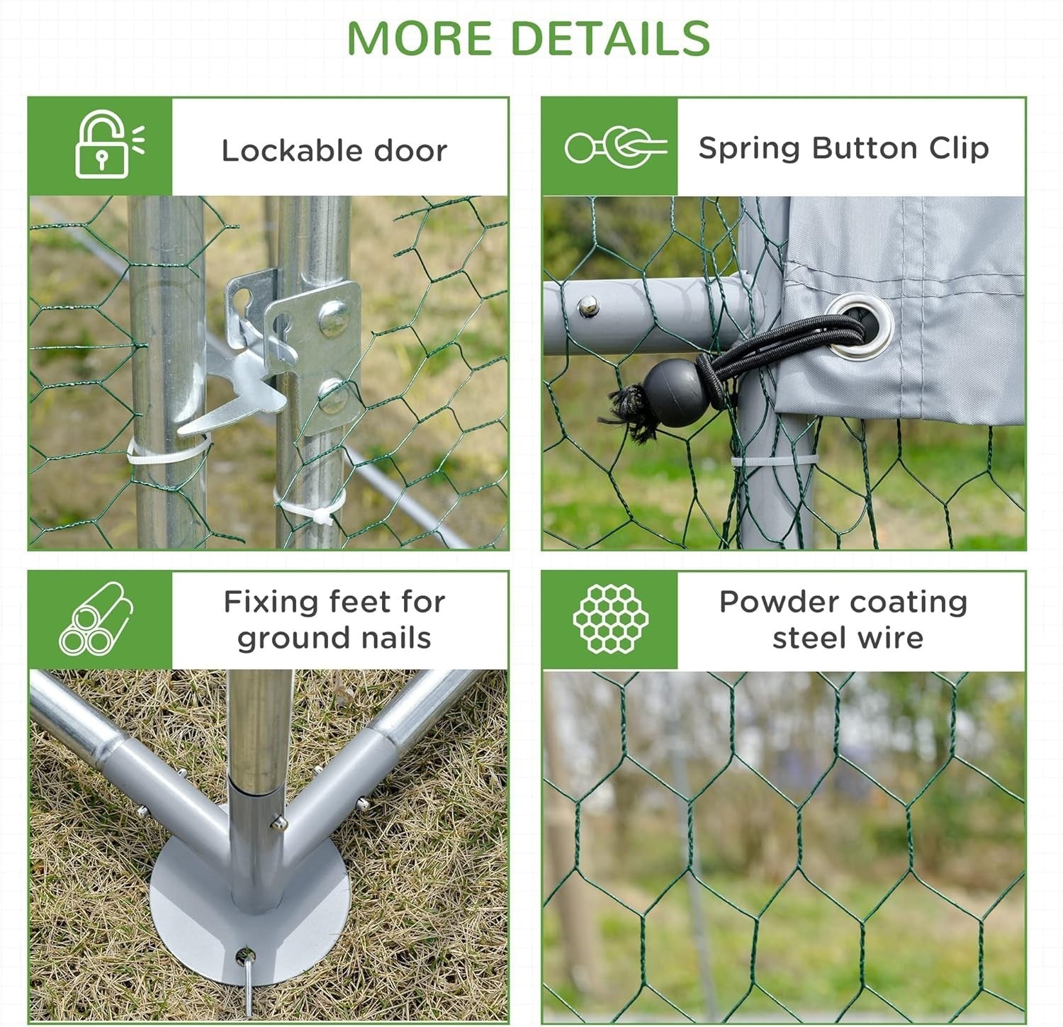 Walk In Chicken Run 2.8x1.9x2m Galvanised Steel Coop Cage Cover