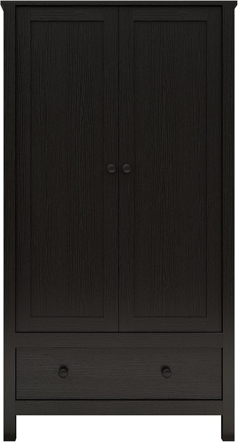 2 Door Wardrobe with Drawer & Storage Shelf – Modern Black Engineered Wood