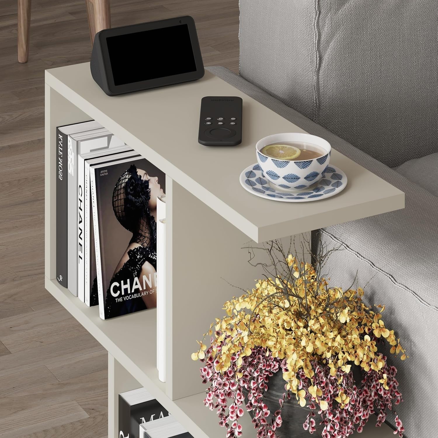 2-Tier Storage Side Table, End Table, Coffee Table, Desk, Sandstone 60x60x19.5cm