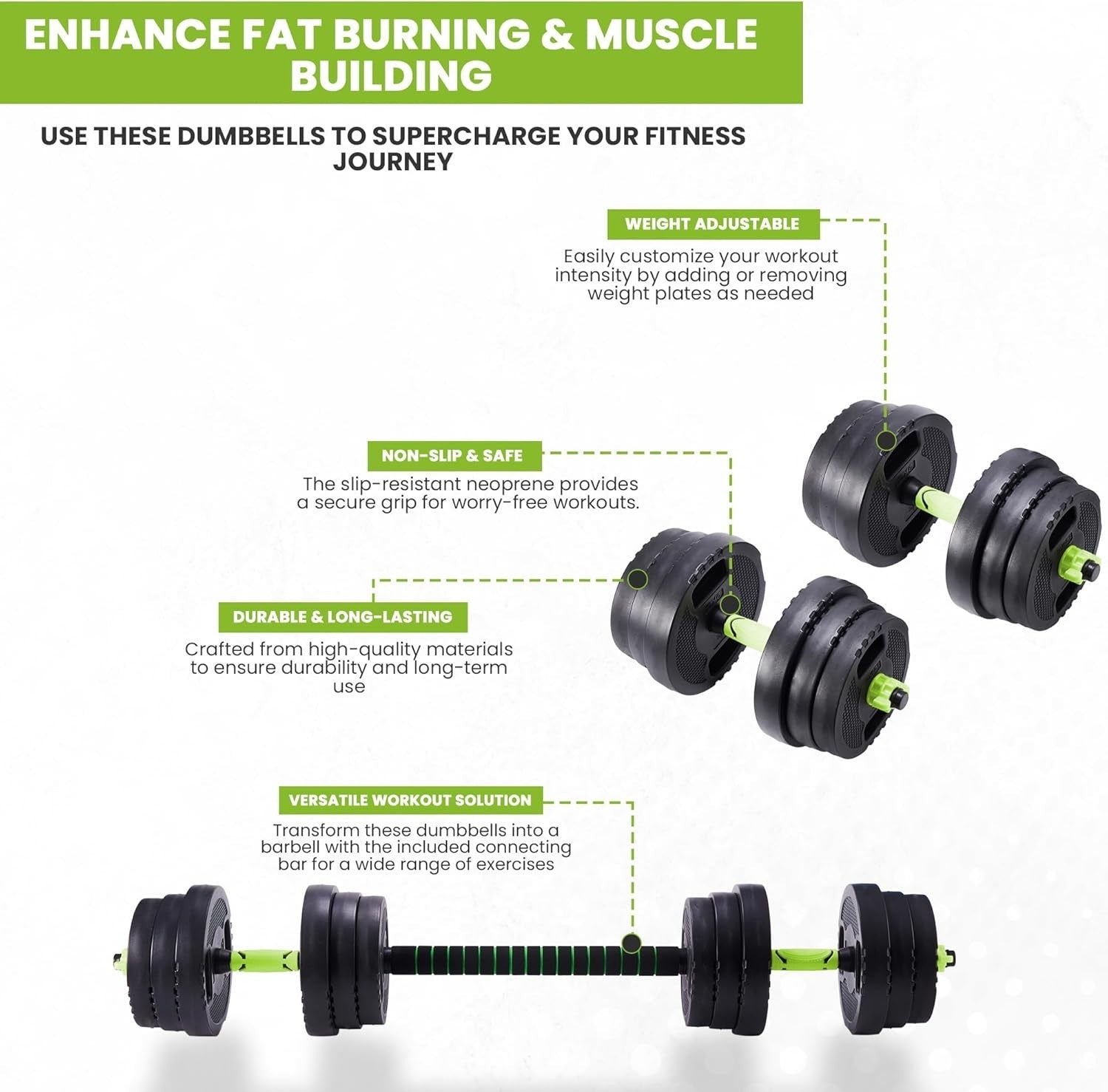 20kg Adjustable Dumbbell Barbell Set 3-in-1 Space-Saving Home Gym Weights