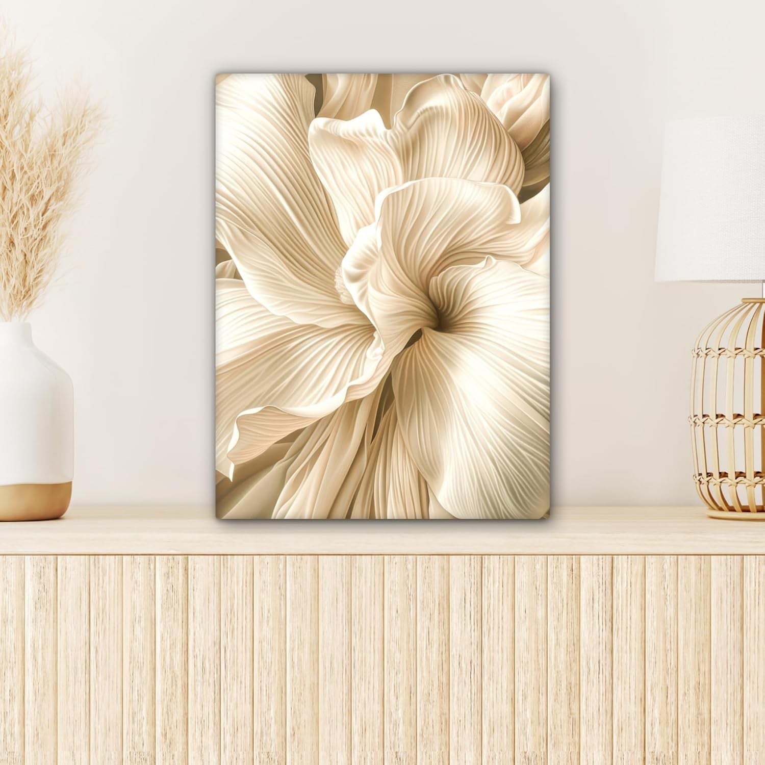Beige Flower Canvas Wall Art 30x40cm Framed Modern Floral