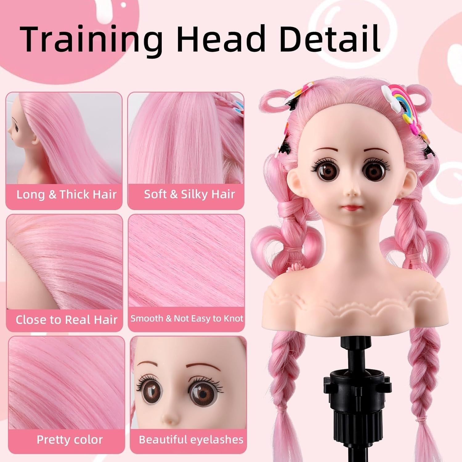 Hairdressing Mannequin Head w/ Clamp Synthetic Hair Styling Practice Doll