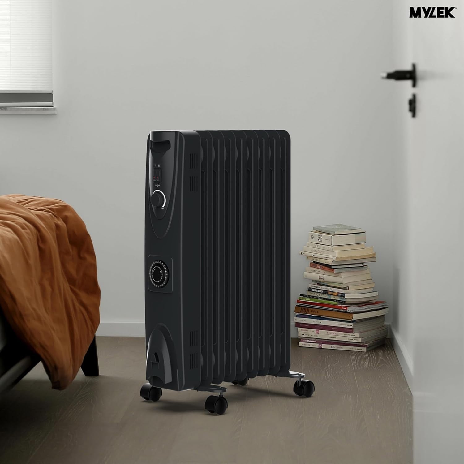 2500W Oil Filled Radiator Heater Portable Electric 3 Heat Settings Thermostat