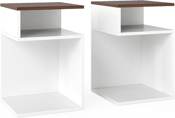 Modern S-Shaped Side Tables 2PC Set • Small Space Nightstands • Open Storage