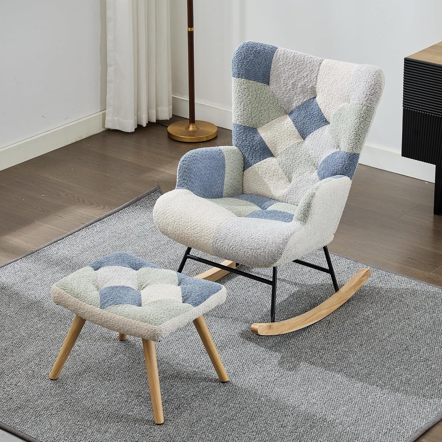 Rocking Chair w/ Footstool Wingback Plush Armchair Nursing Lounge Seat