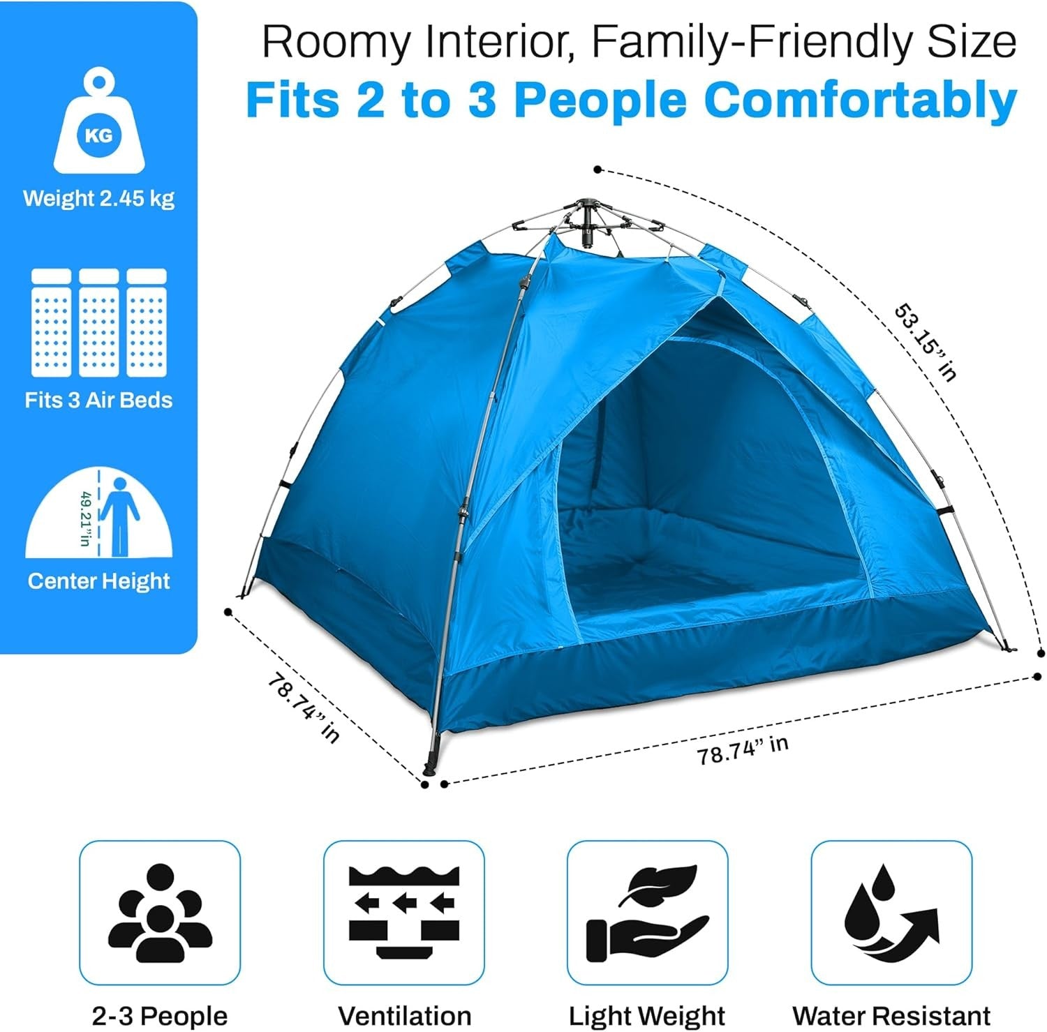 4 Person Automatic Camping Tent Hydraulic Dome Easy Setup