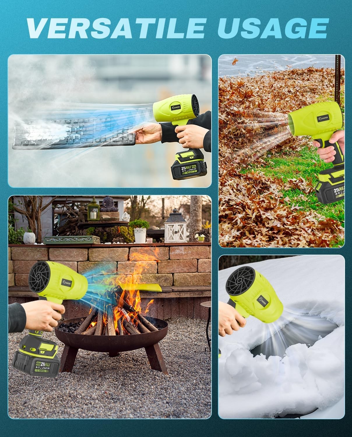 Cordless Leaf Blower 180000RPM Portable Dust Cleaner with 2 Batteries