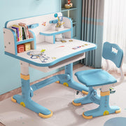 Kids Study Desk Chair Set Adjustable Height Table with Drawer Bookshelf Blue