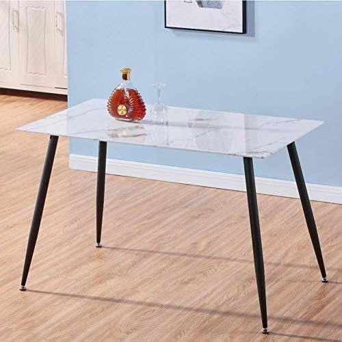 Rectangular Marble Glass Dining Table 120x70cm White Metal Modern
