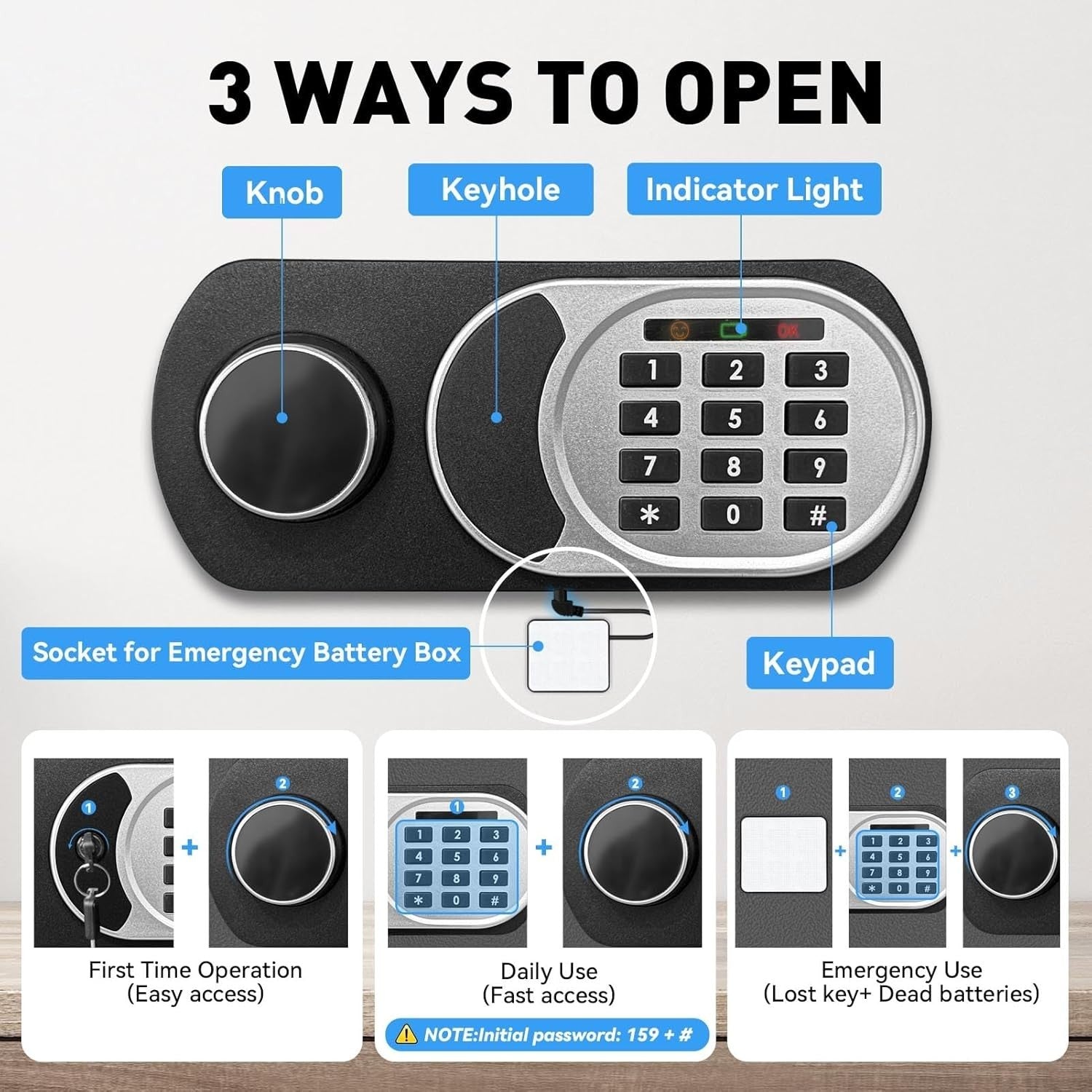 35L Fireproof Safe Box Digital Keypad Cash Document Security Safe