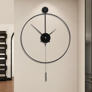 Silent Large 24” Metal Wall Clock with Pendulum - Modern Decor, Non-Ticking