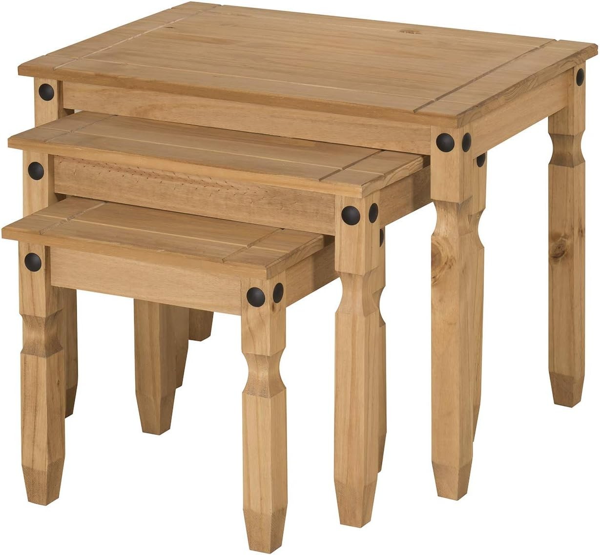 Solid Pine Wood Nest of 3 Tables Contemporary Waxed Finish Light Fiesta