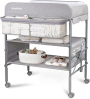 Baby Changing Table Adjustable Folding Diaper Station with Storage Rack Grey